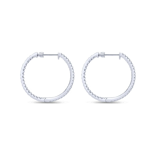 14K White Gold 30mm Round Inside Out Diamond Hoop Earrings