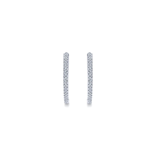 14K White Gold 30mm Round Inside Out Diamond Hoop Earrings