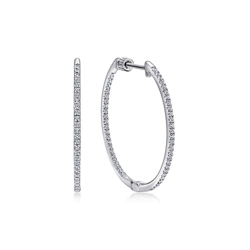 14K White Gold 30mm Round Inside Out Diamond Hoop Earrings