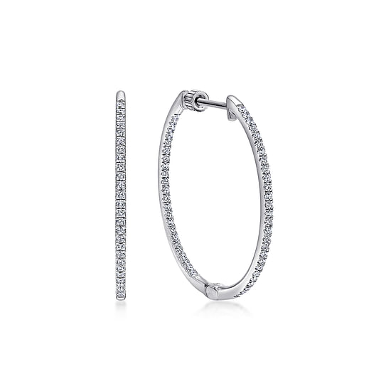 Gabriel - 14K White Gold 30mm Round Inside Out Diamond Hoop Earrings