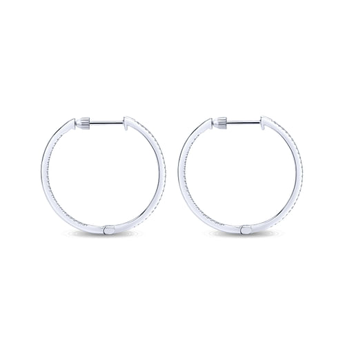 14K White Gold 30mm Round Inside Out Diamond Hoop Earrings