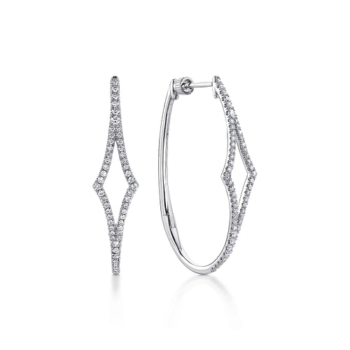 14K White Gold 35mm Diamond Hoop Earrings