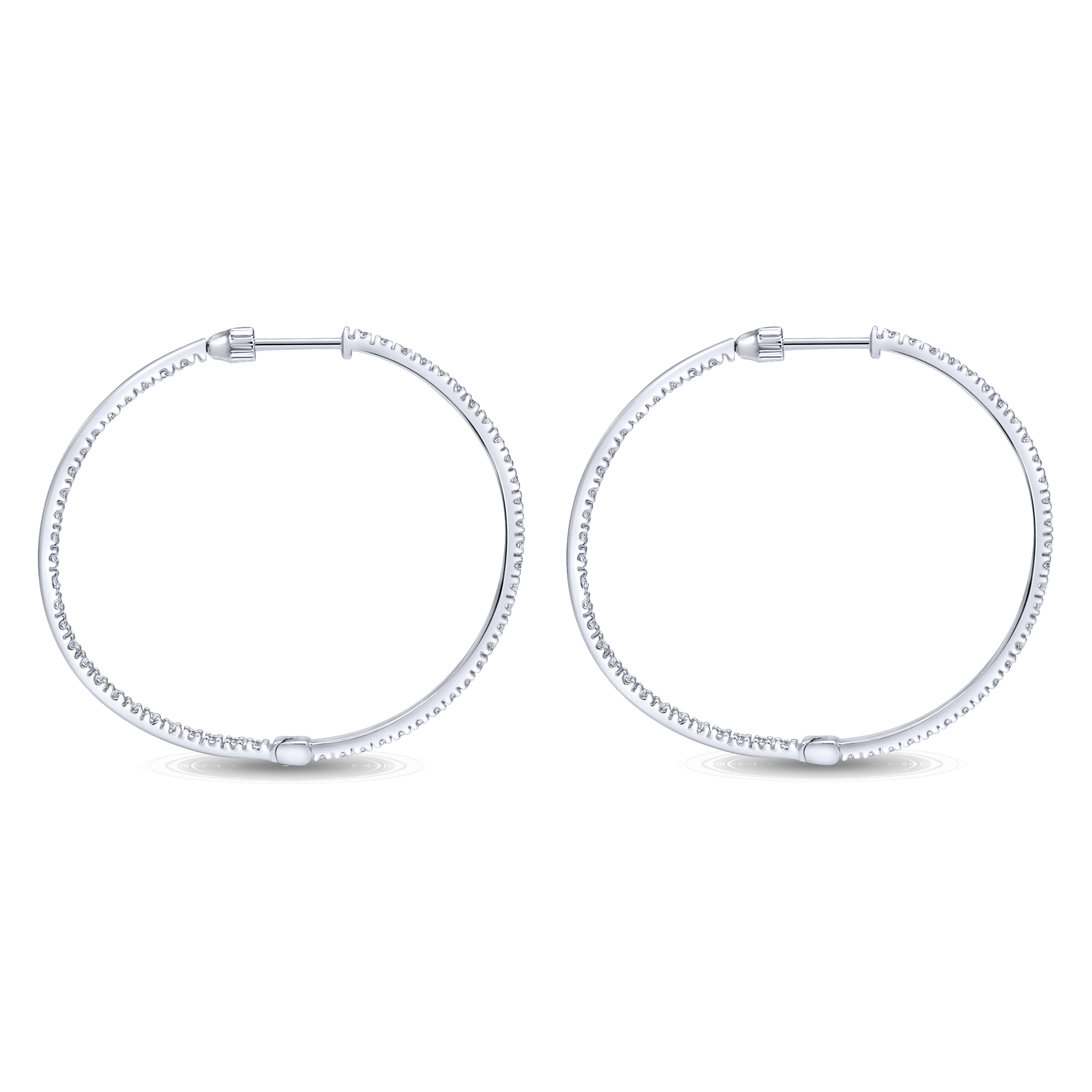 14K White Gold 35mm Round Inside Out Diamond Hoop Earrings