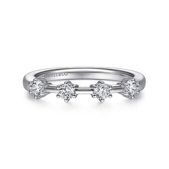 Gabriel - 14K White Gold 4 Stone Stations Stackable Diamond Anniversary Band