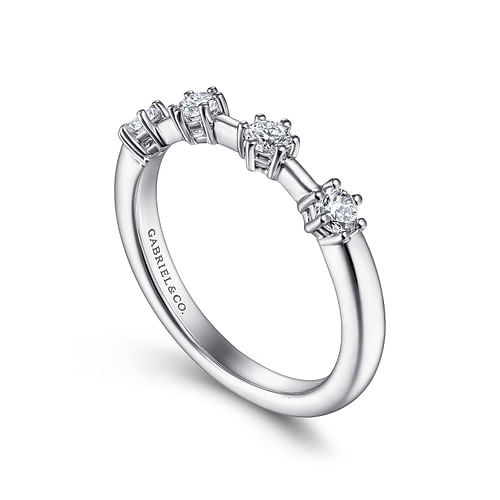 14K White Gold 4 Stone Stations Stackable Diamond Anniversary Band