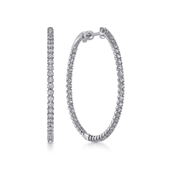Gabriel - 14K White Gold 40mm Diamond Inside Out Hoop Earrings