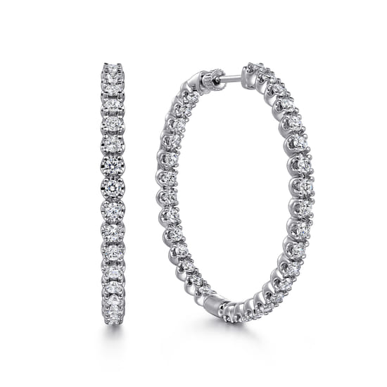 Gabriel - 14K White Gold 40mm Diamond Inside Out Hoop Earrings