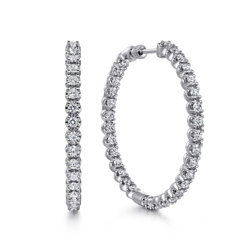14K White Gold 40mm Diamond Inside Out Hoop Earrings 14K White Gold 40mm Diamond Inside Out Hoop Earrings
