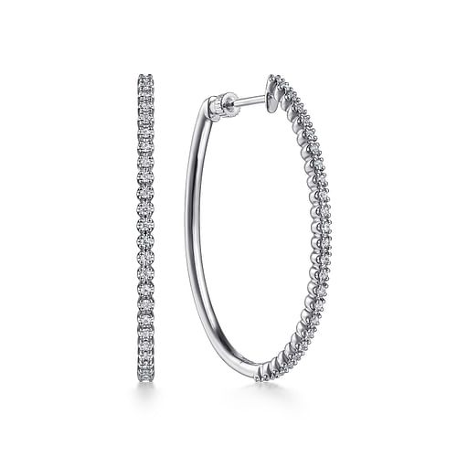 14K White Gold 40mm Diamond Oval Hoop Earrings