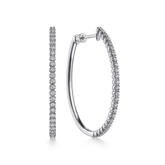 Gabriel - 14K White Gold 40mm Diamond Oval Hoop Earrings