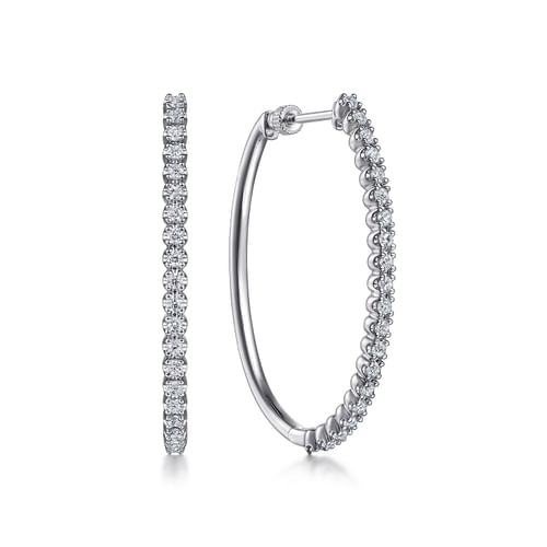 14K White Gold 40mm Diamond Oval Hoop Earrings