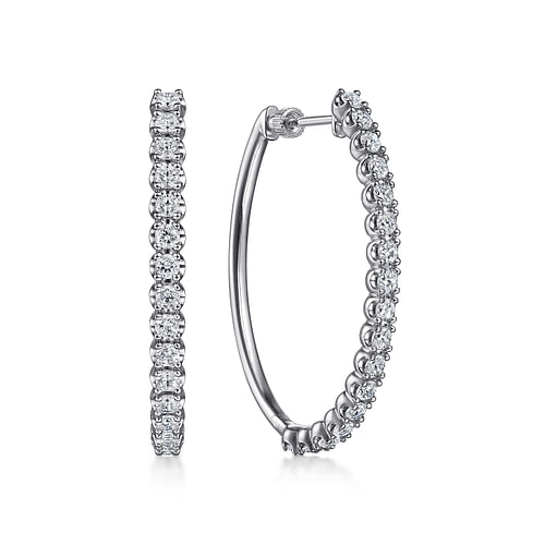 14K White Gold 40mm Diamond Oval Hoop Earrings