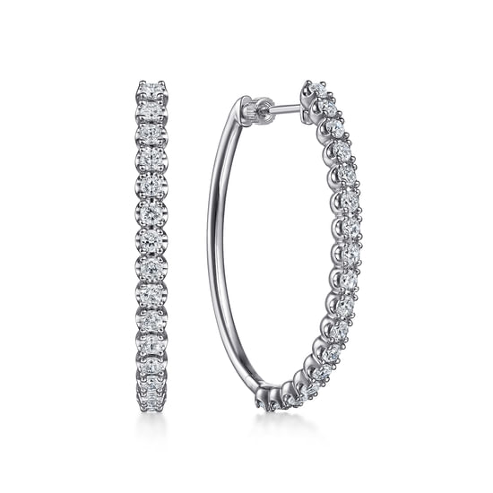 Gabriel - 14K White Gold 40mm Diamond Oval Hoop Earrings