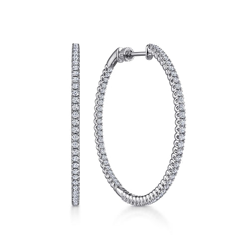 14K White Gold 40mm Inside Out Diamond Hoop Earrings