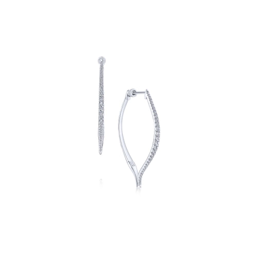 14K White Gold 40mm Intricate Contoured Diamond Hoop Earrings