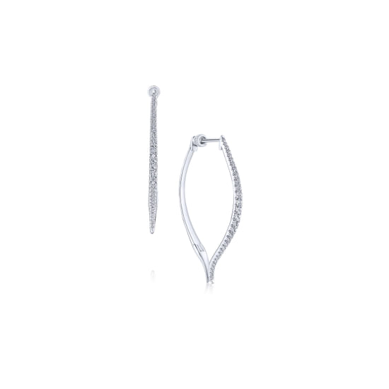 Gabriel - 14K White Gold 40mm Intricate Contoured Diamond Hoop Earrings