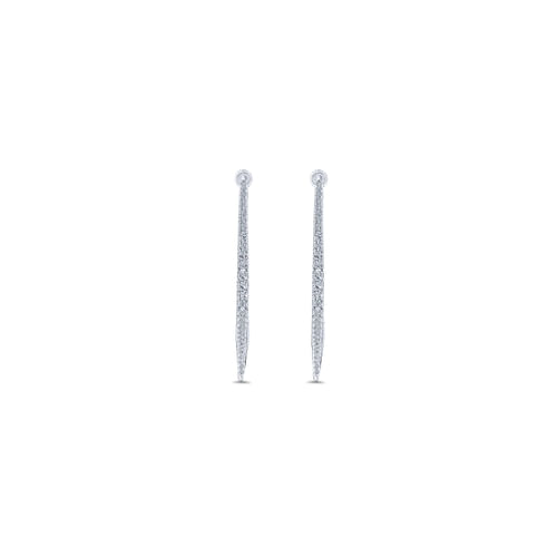 14K White Gold 40mm Intricate Contoured Diamond Hoop Earrings
