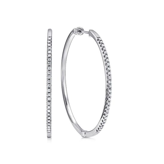 Gabriel - 14K White Gold 40mm Round Classic Diamond Hoop Earrings