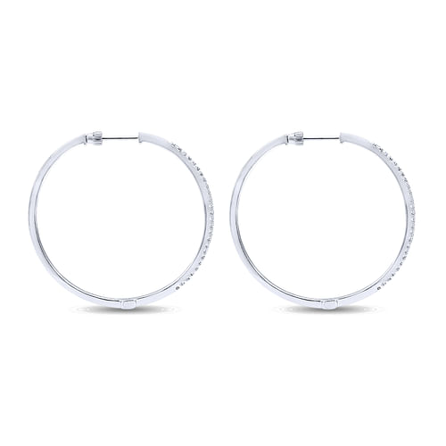 14K White Gold 40mm Round Classic Diamond Hoop Earrings