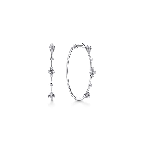 14K White Gold 40mm Round Classic Diamond Hoop Earrings