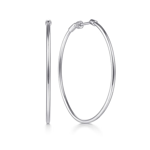 14K White Gold 40mm Round Classic Hoop Earrings