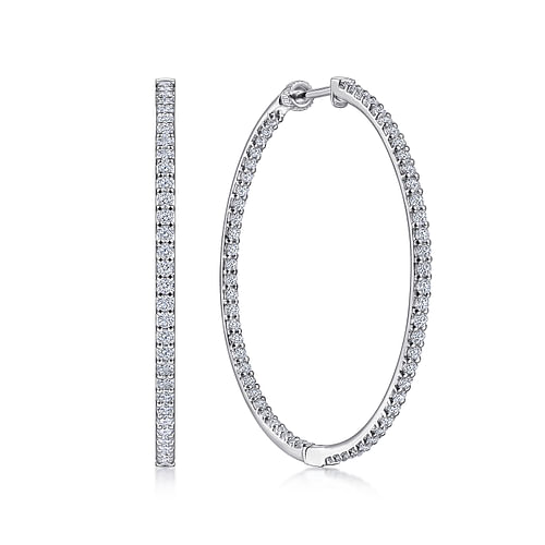 14K White Gold 40mm Round Inside Out Diamond Hoop Earrings