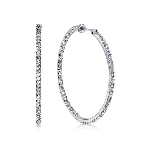 14K White Gold 40mm Round Inside Out Diamond Hoop Earrings