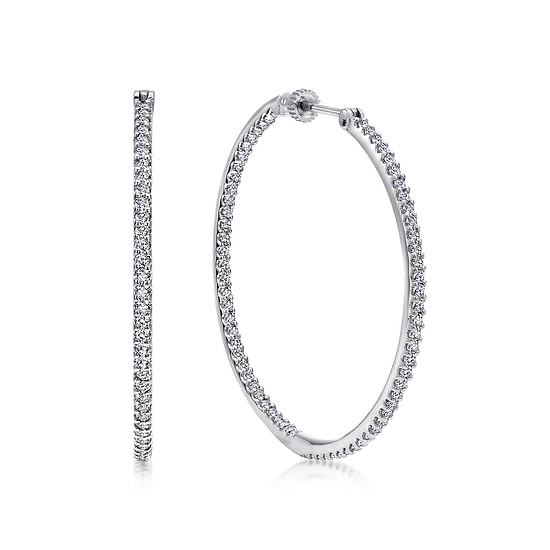 Gabriel - 14K White Gold 40mm Round Inside Out Diamond Hoop Earrings