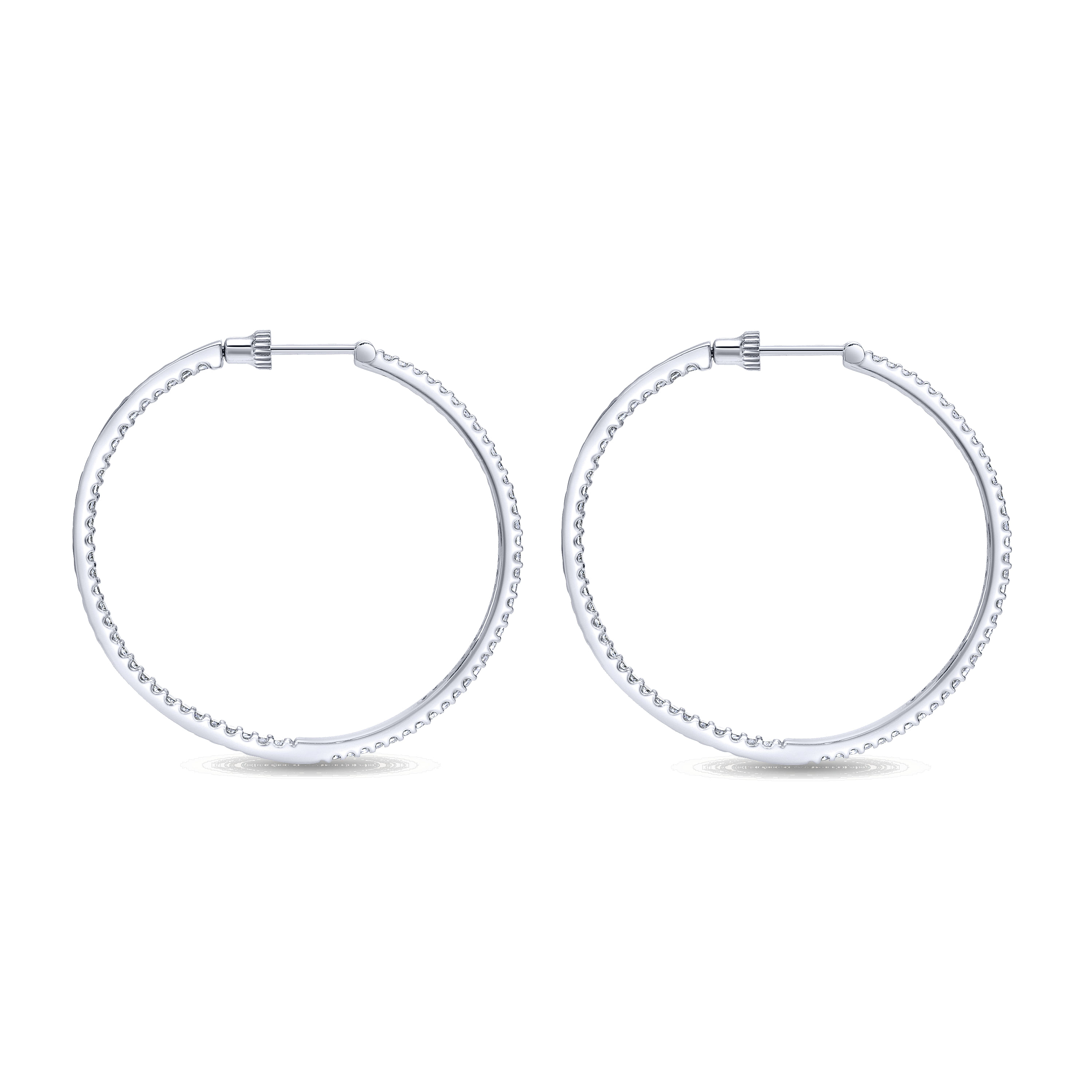 14K White Gold 40mm Round Inside Out Diamond Hoop Earrings