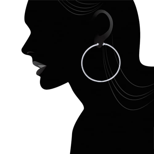 14K White Gold 45mm Round Classic Diamond Hoop Earrings