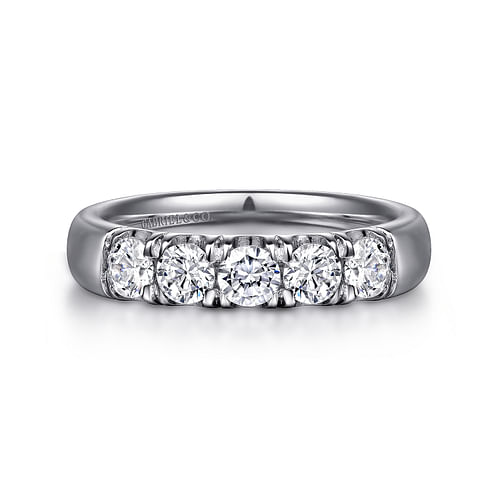 14K White Gold 5 Stone French Pavé Diamond Anniversary Band