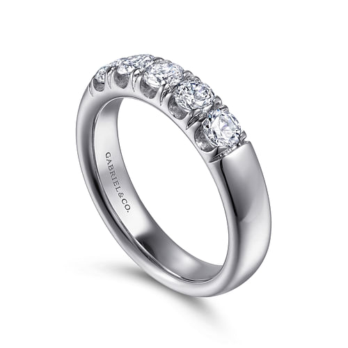 14K White Gold 5 Stone French Pavé Diamond Anniversary Band