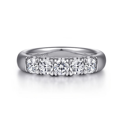 14K White Gold 5 Stone French Pavé Diamond Anniversary Band