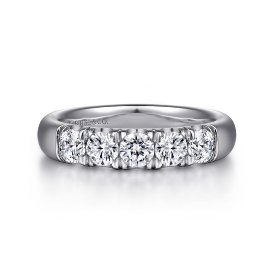 Gabriel - 14K White Gold 5 Stone French Pavé Diamond Anniversary Band