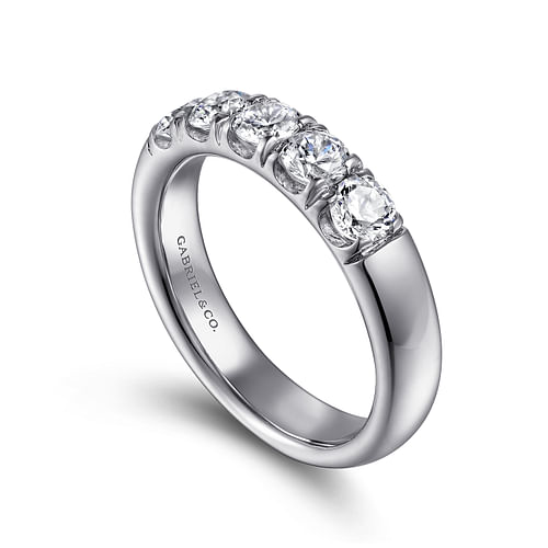 14K White Gold 5 Stone French Pavé Diamond Anniversary Band