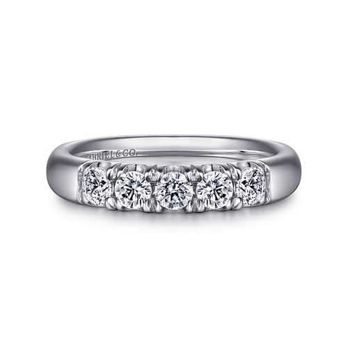 14K White Gold 5 Stone French Pavé Diamond Wedding Band