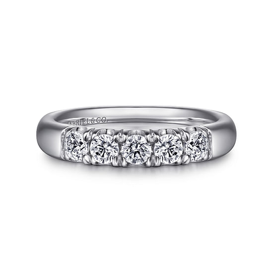 Gabriel - 14K White Gold 5 Stone French Pavé Diamond Wedding Band