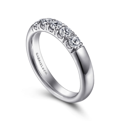 14K White Gold 5 Stone French Pavé Diamond Wedding Band