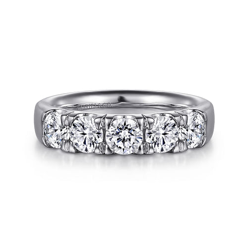 14K White Gold 5 Stone French Pavé Set Diamond Wedding Band