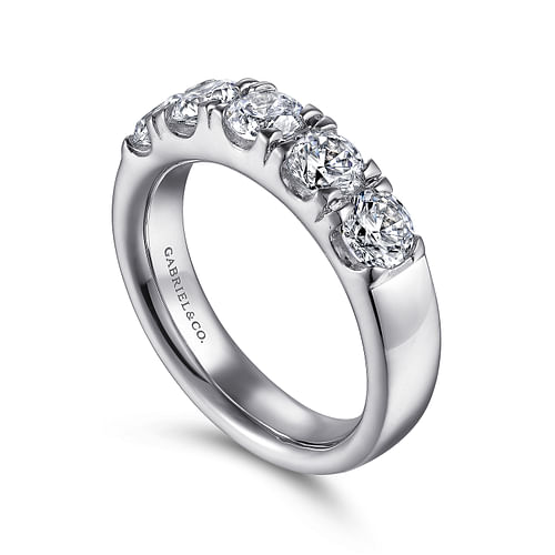 14K White Gold 5 Stone French Pavé Set Diamond Wedding Band