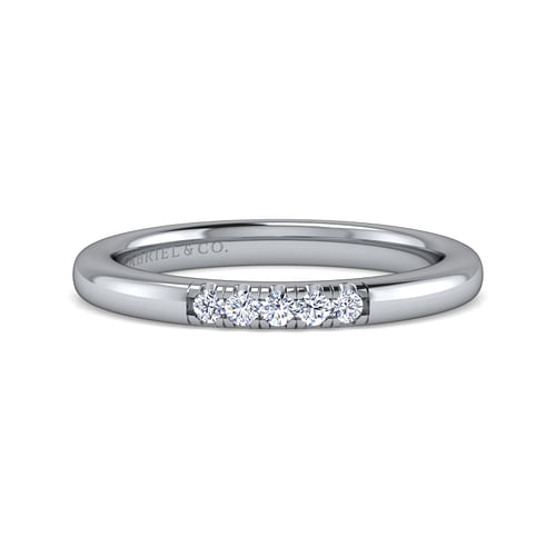 14K White Gold 5 Stone French Pavé Set Diamond Wedding Band