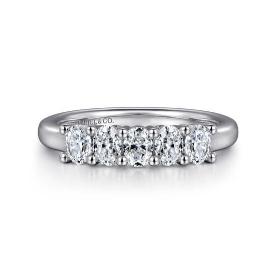 14K White Gold 5 Stone Oval Diamond Anniversary Band