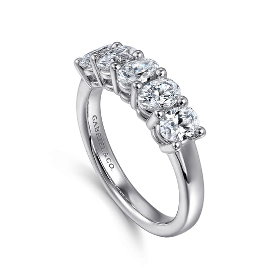 14K White Gold 5 Stone Oval Diamond Anniversary Band angle 3
