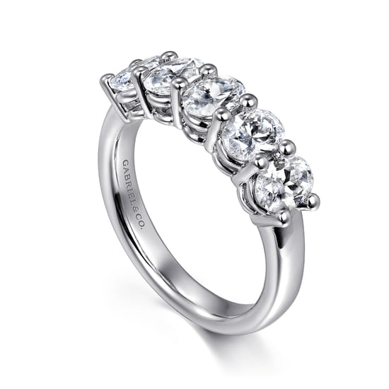 14K White Gold 5 Stone Oval Diamond Anniversary Band angle 3