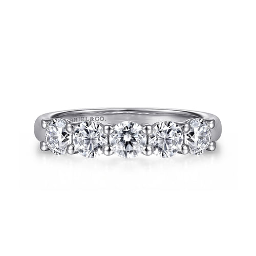 14K White Gold 5 Stone Shared Prong Diamond Anniversary Band