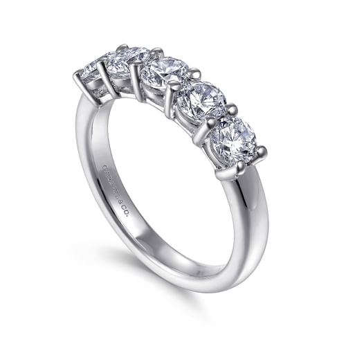 14K White Gold 5 Stone Shared Prong Diamond Anniversary Band