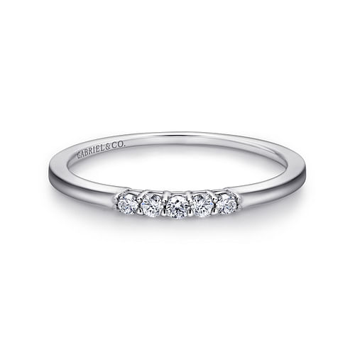 14K White Gold 5 Stone Shared Prong Diamond Wedding Band