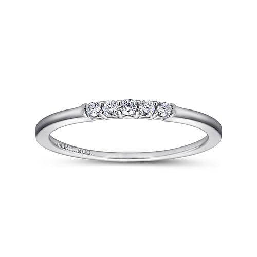 14K White Gold 5 Stone Shared Prong Diamond Wedding Band