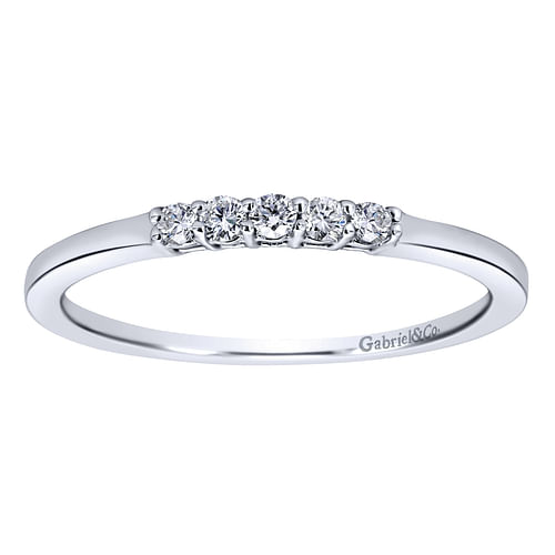 14K White Gold 5 Stone Shared Prong Diamond Wedding Band