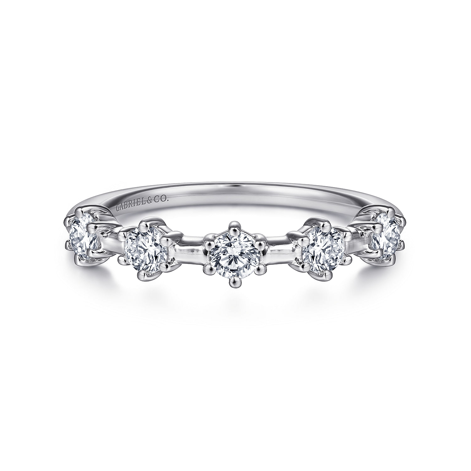 Gabriel - 14K White Gold 5 Stone Stations Stackable Diamond Anniversary Band